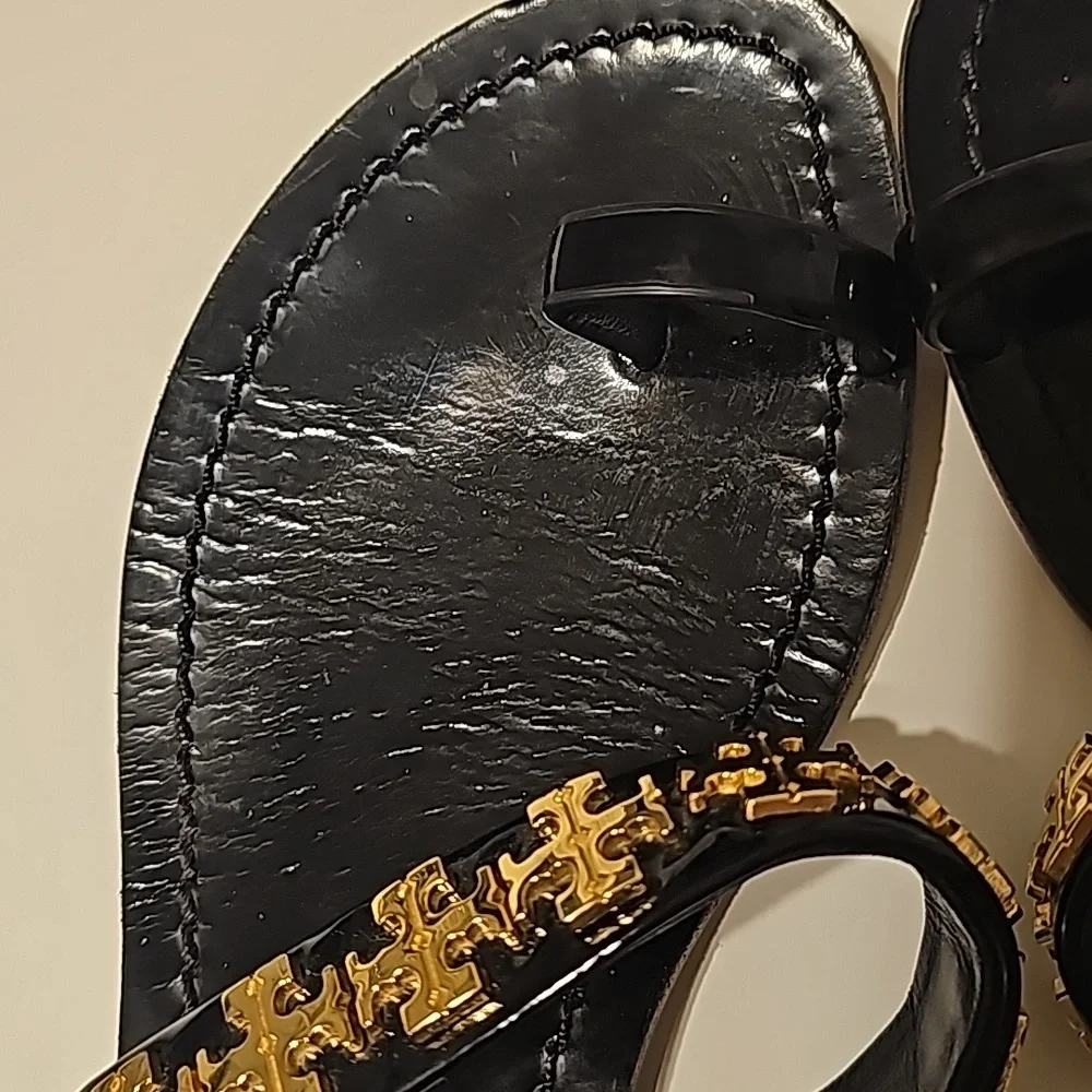 Tory Burch Black Sandal with Gold Logo Accent